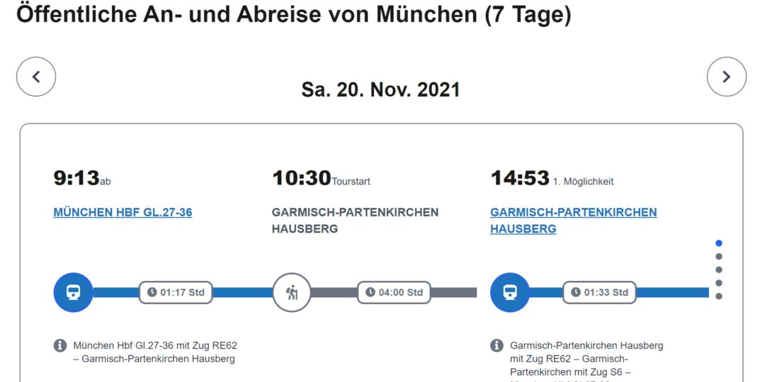 Automatisch generierter Anreisetipp von München. © Bahn zum Berg