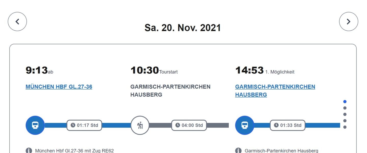 Automatisch generierter Anreisetipp von München. © Bahn zum Berg